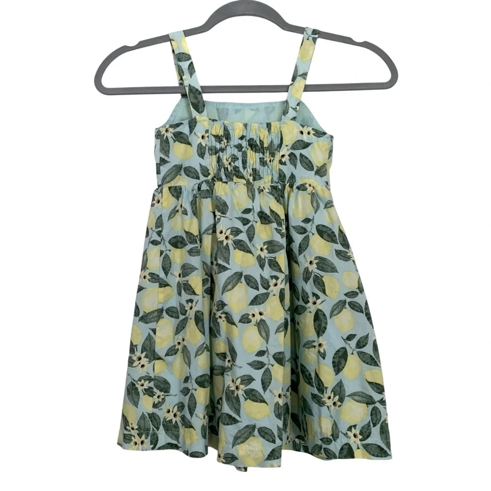 btween Girls Lemon Print Bow Bodice Smocked Back Cotton Babydoll Dress Sz 6